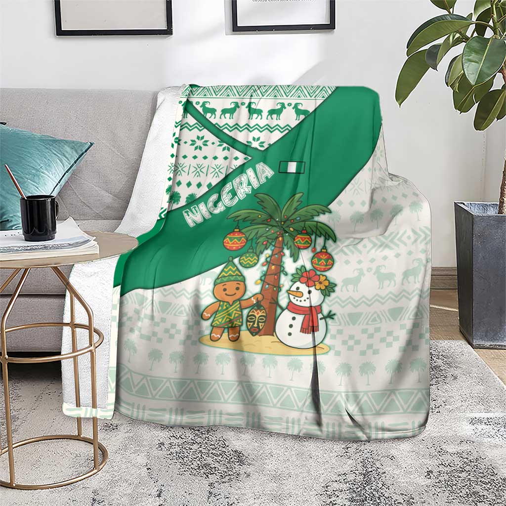 Nigeria Christmas Blanket with Gingerbread Snowman Palm Tree and Tribal Mask Design - Wonder Print Shop
