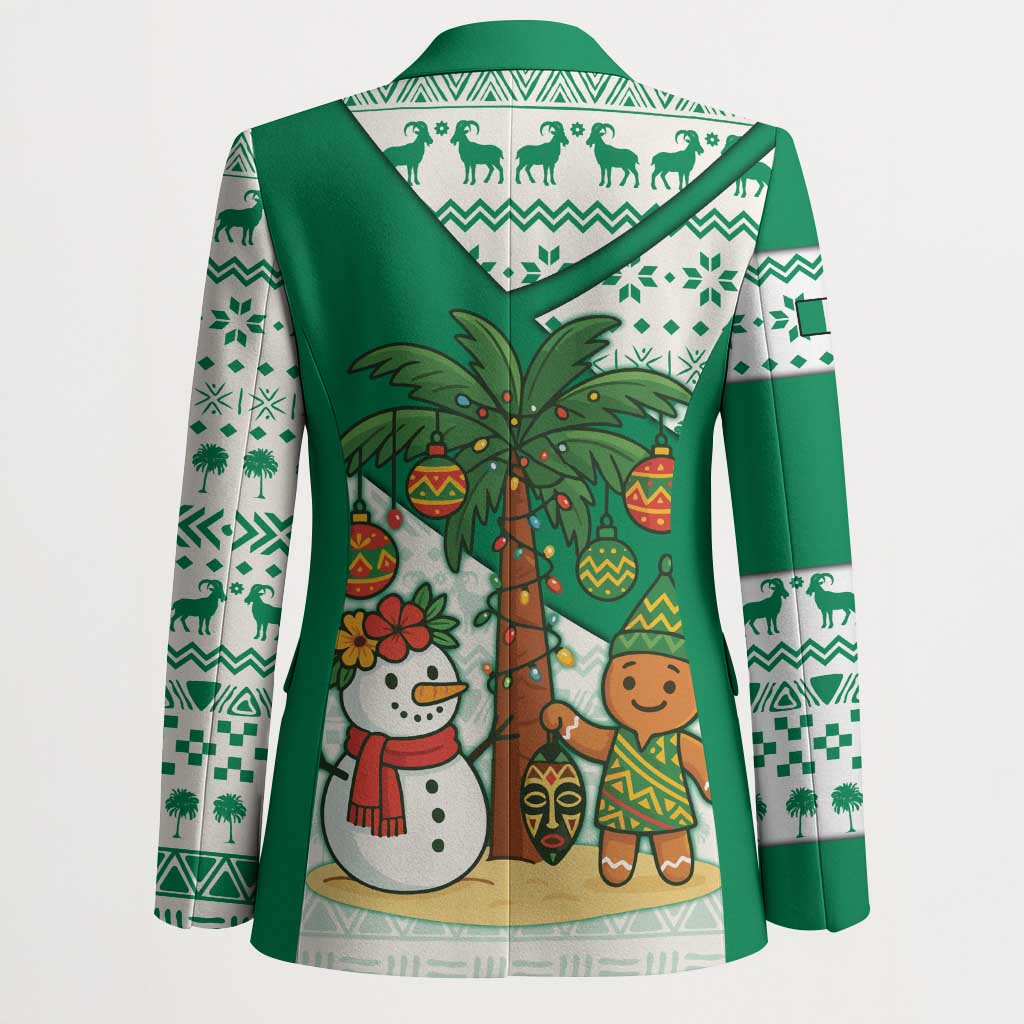 Nigeria Christmas Blazer with Gingerbread Snowman Palm Tree and Tribal Mask Design - Wonder Print Shop