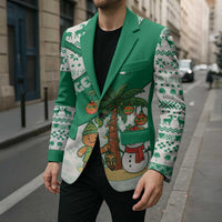 Nigeria Christmas Blazer with Gingerbread Snowman Palm Tree and Tribal Mask Design - Wonder Print Shop
