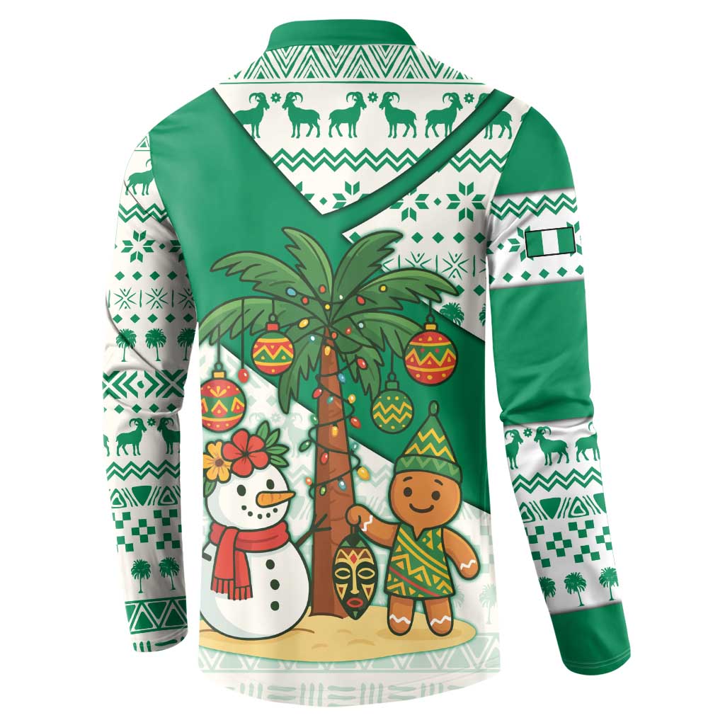 Nigeria Christmas Button Sweatshirt with Gingerbread Snowman Palm Tree and Tribal Mask Design - Wonder Print Shop