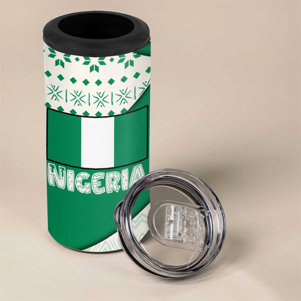 Nigeria Christmas 4 in 1 Can Cooler Tumbler with Gingerbread Snowman Palm Tree and Tribal Mask Design - Wonder Print Shop