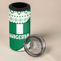 Nigeria Christmas 4 in 1 Can Cooler Tumbler with Gingerbread Snowman Palm Tree and Tribal Mask Design - Wonder Print Shop