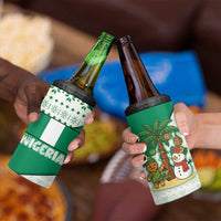 Nigeria Christmas 4 in 1 Can Cooler Tumbler with Gingerbread Snowman Palm Tree and Tribal Mask Design - Wonder Print Shop