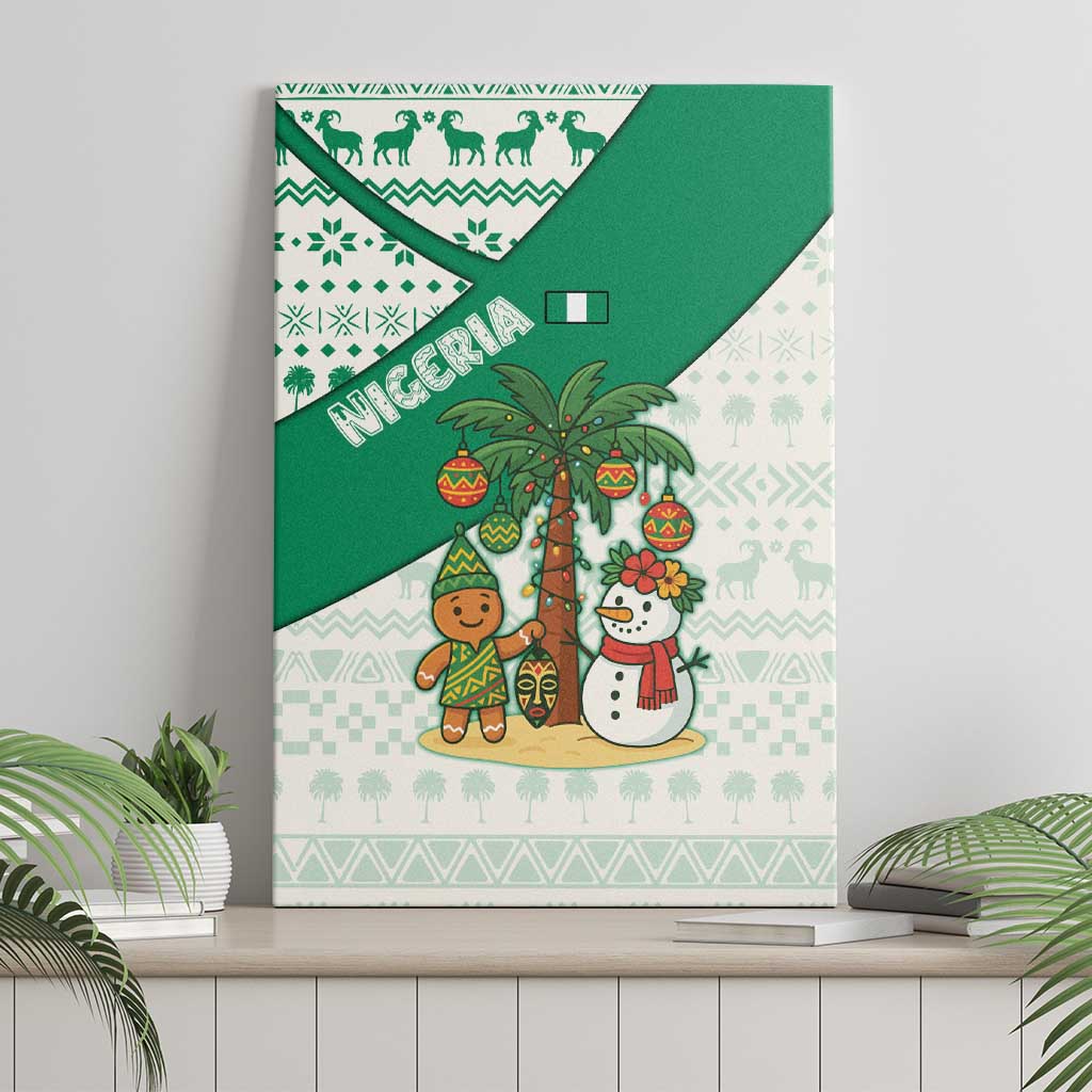 Nigeria Christmas Canvas Wall Art with Gingerbread Snowman Palm Tree and Tribal Mask Design - Wonder Print Shop