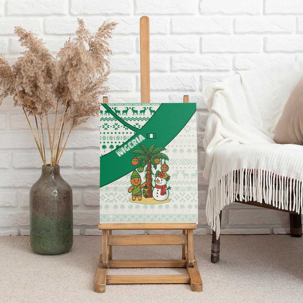 Nigeria Christmas Canvas Wall Art with Gingerbread Snowman Palm Tree and Tribal Mask Design - Wonder Print Shop
