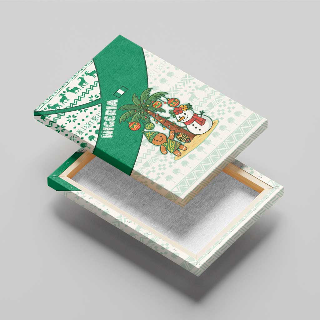 Nigeria Christmas Canvas Wall Art with Gingerbread Snowman Palm Tree and Tribal Mask Design - Wonder Print Shop