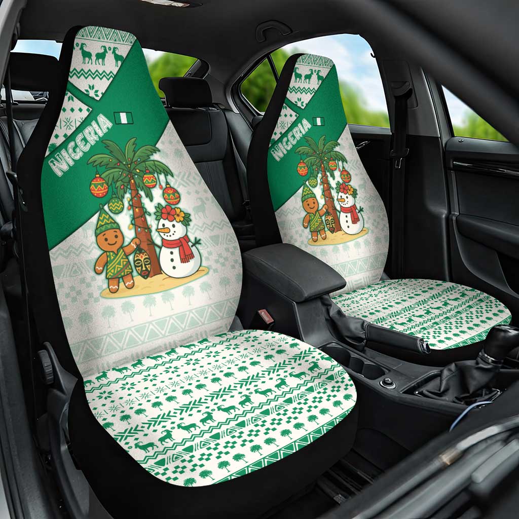 Nigeria Christmas Car Seat Cover with Gingerbread Snowman Palm Tree and Tribal Mask Design - Wonder Print Shop