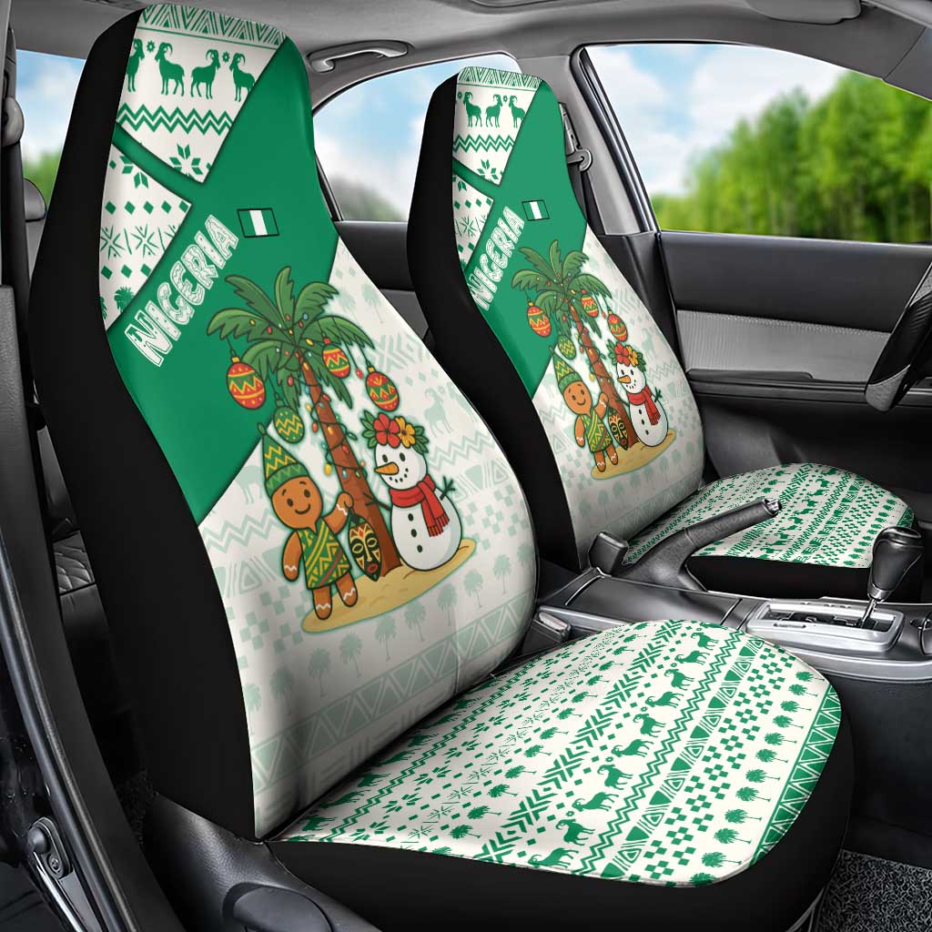 Nigeria Christmas Car Seat Cover with Gingerbread Snowman Palm Tree and Tribal Mask Design - Wonder Print Shop