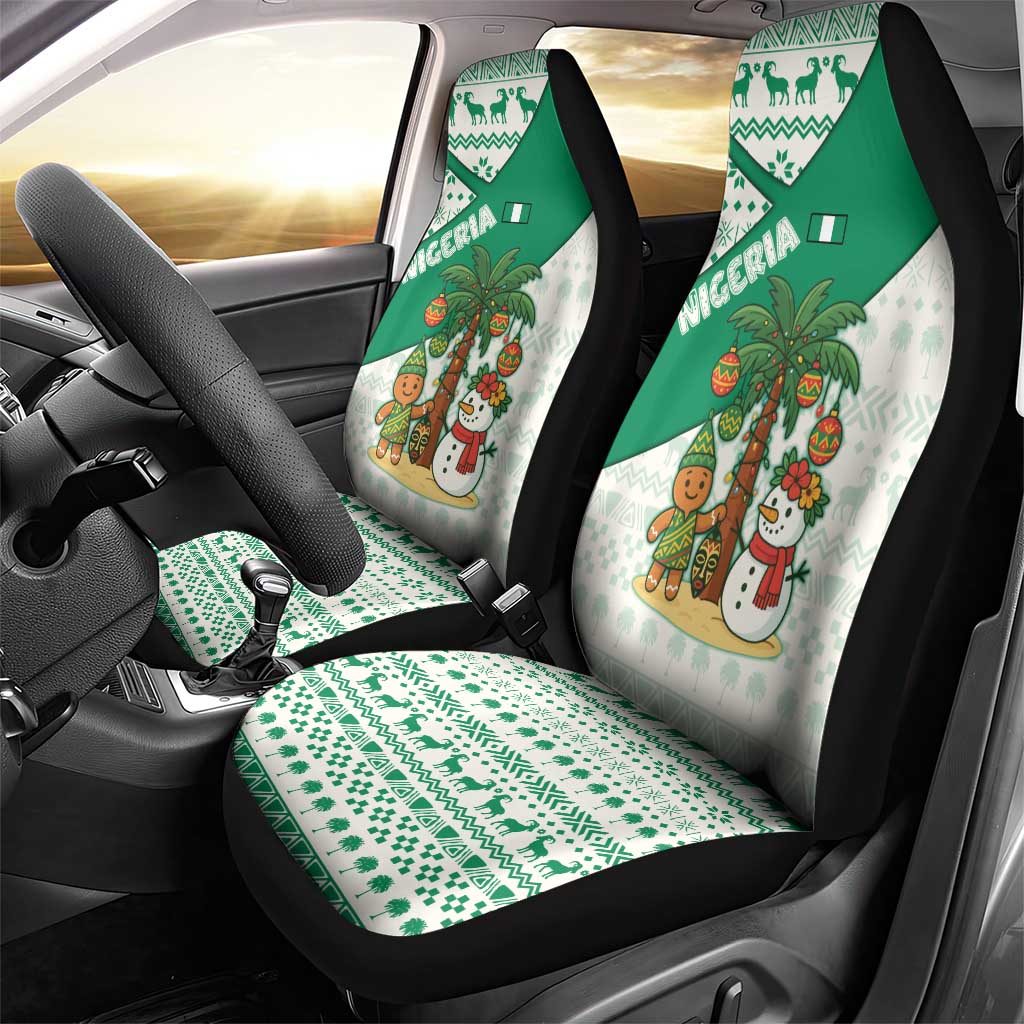 Nigeria Christmas Car Seat Cover with Gingerbread Snowman Palm Tree and Tribal Mask Design - Wonder Print Shop