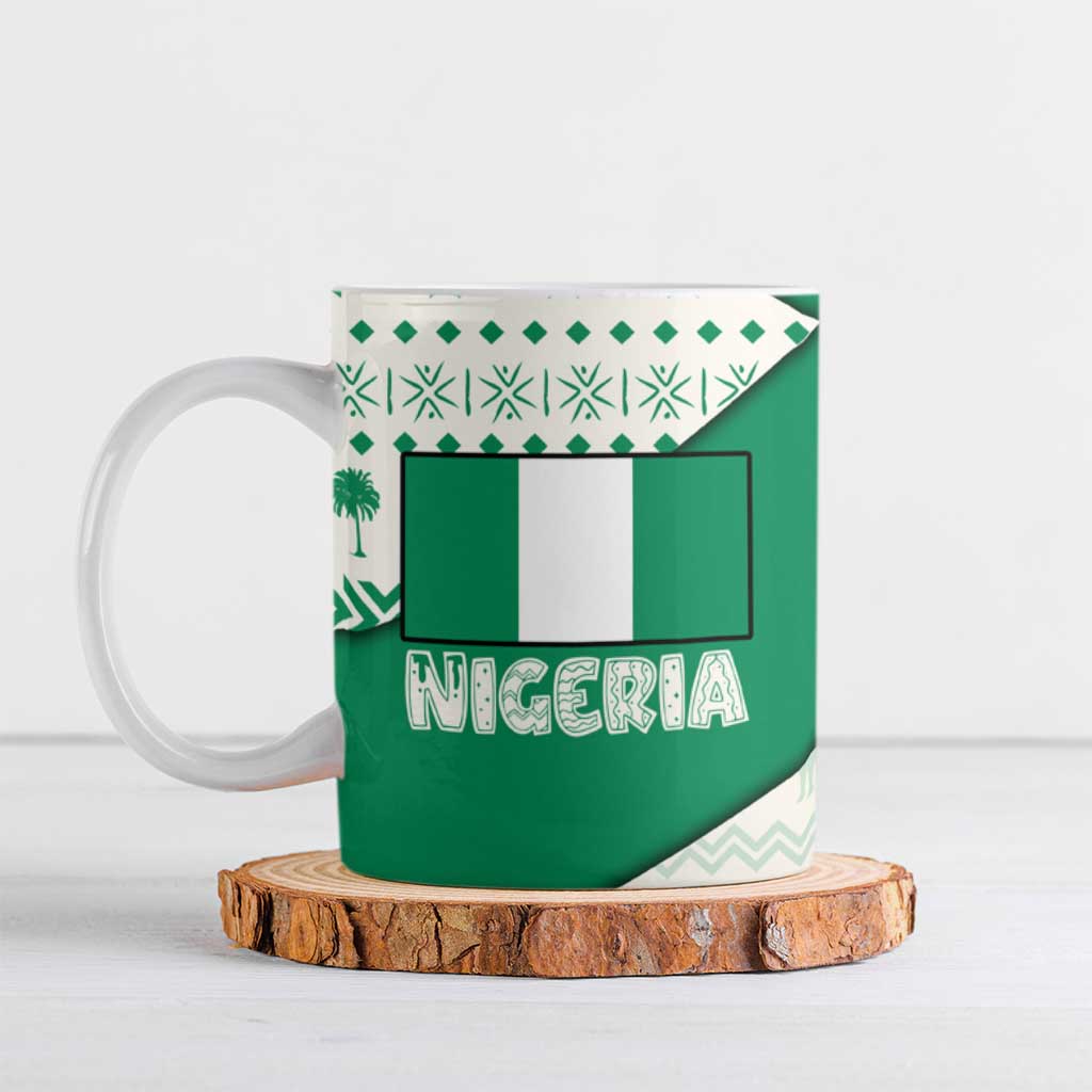 Nigeria Christmas Ceramic Mug with Gingerbread Snowman Palm Tree and Tribal Mask Design - Wonder Print Shop