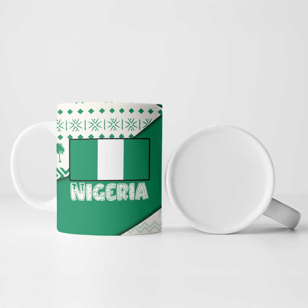 Nigeria Christmas Ceramic Mug with Gingerbread Snowman Palm Tree and Tribal Mask Design - Wonder Print Shop