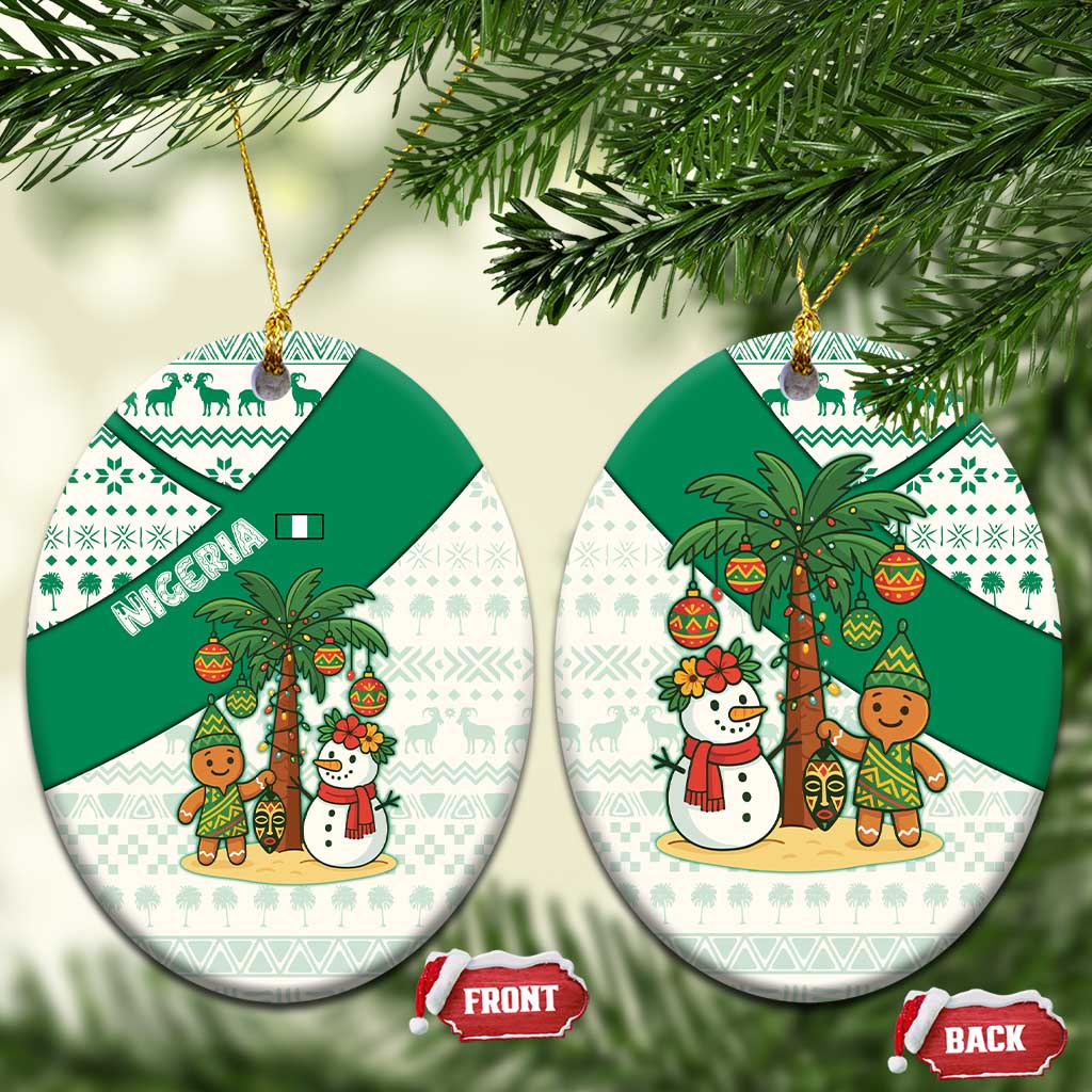 Nigeria Christmas Ceramic Ornament with Gingerbread Snowman Palm Tree and Tribal Mask Design - Wonder Print Shop