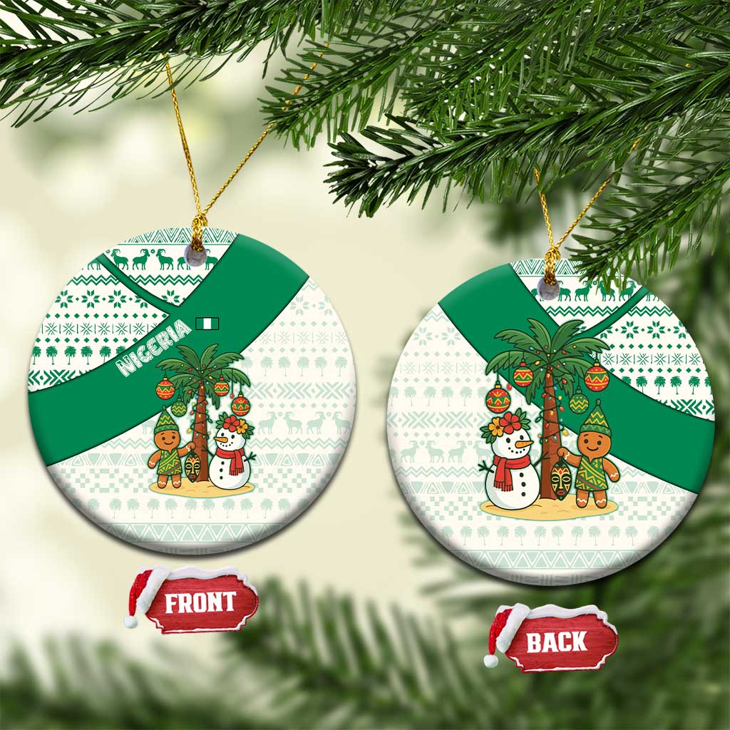 Nigeria Christmas Ceramic Ornament with Gingerbread Snowman Palm Tree and Tribal Mask Design - Wonder Print Shop