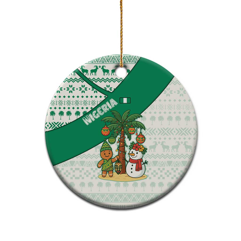Nigeria Christmas Ceramic Ornament with Gingerbread Snowman Palm Tree and Tribal Mask Design - Wonder Print Shop