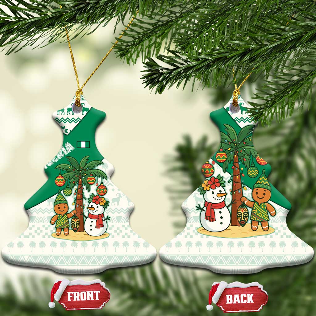 Nigeria Christmas Ceramic Ornament with Gingerbread Snowman Palm Tree and Tribal Mask Design - Wonder Print Shop