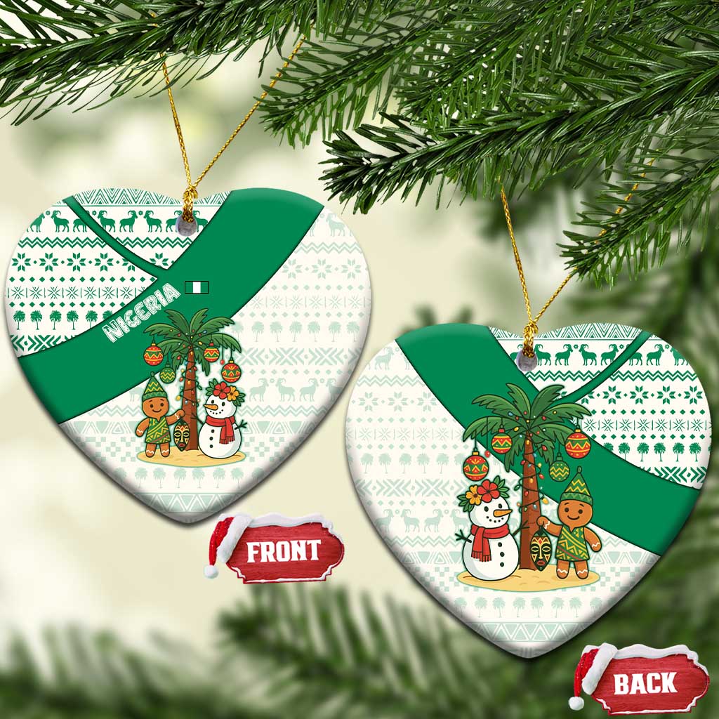 Nigeria Christmas Ceramic Ornament with Gingerbread Snowman Palm Tree and Tribal Mask Design - Wonder Print Shop