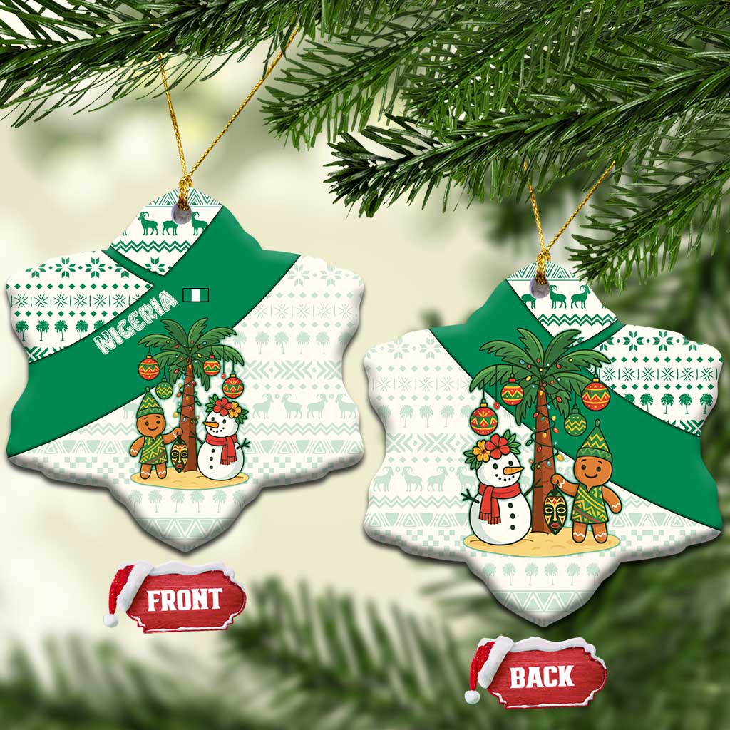 Nigeria Christmas Ceramic Ornament with Gingerbread Snowman Palm Tree and Tribal Mask Design - Wonder Print Shop