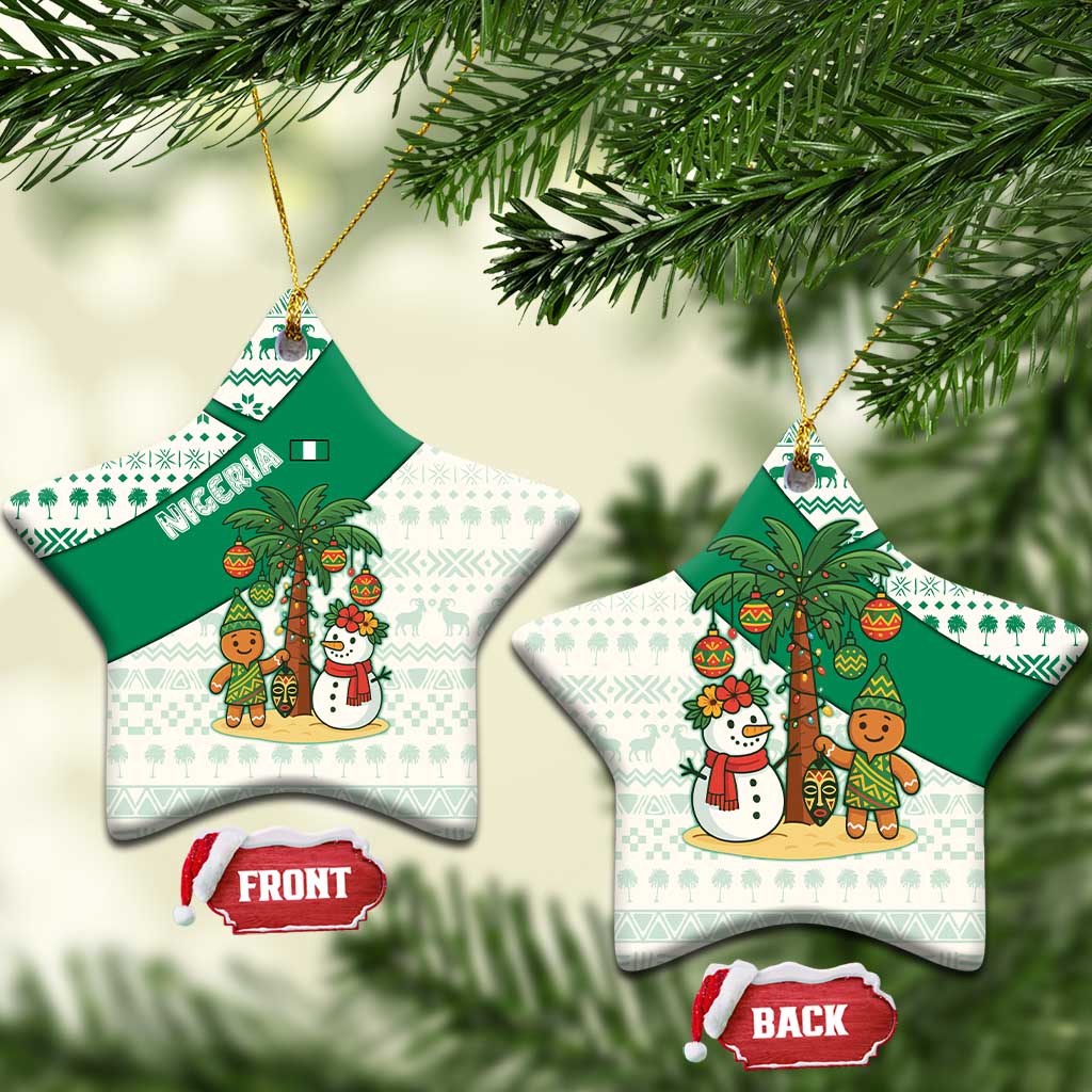 Nigeria Christmas Ceramic Ornament with Gingerbread Snowman Palm Tree and Tribal Mask Design - Wonder Print Shop