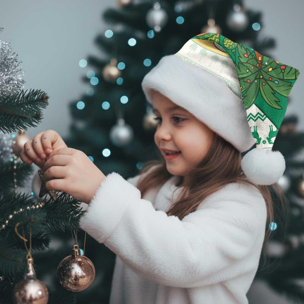 Nigeria Christmas Santa Hat with Gingerbread Snowman Palm Tree and Tribal Mask Design - Wonder Print Shop