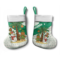 Nigeria Christmas Stocking with Gingerbread Snowman Palm Tree and Tribal Mask Design - Wonder Print Shop