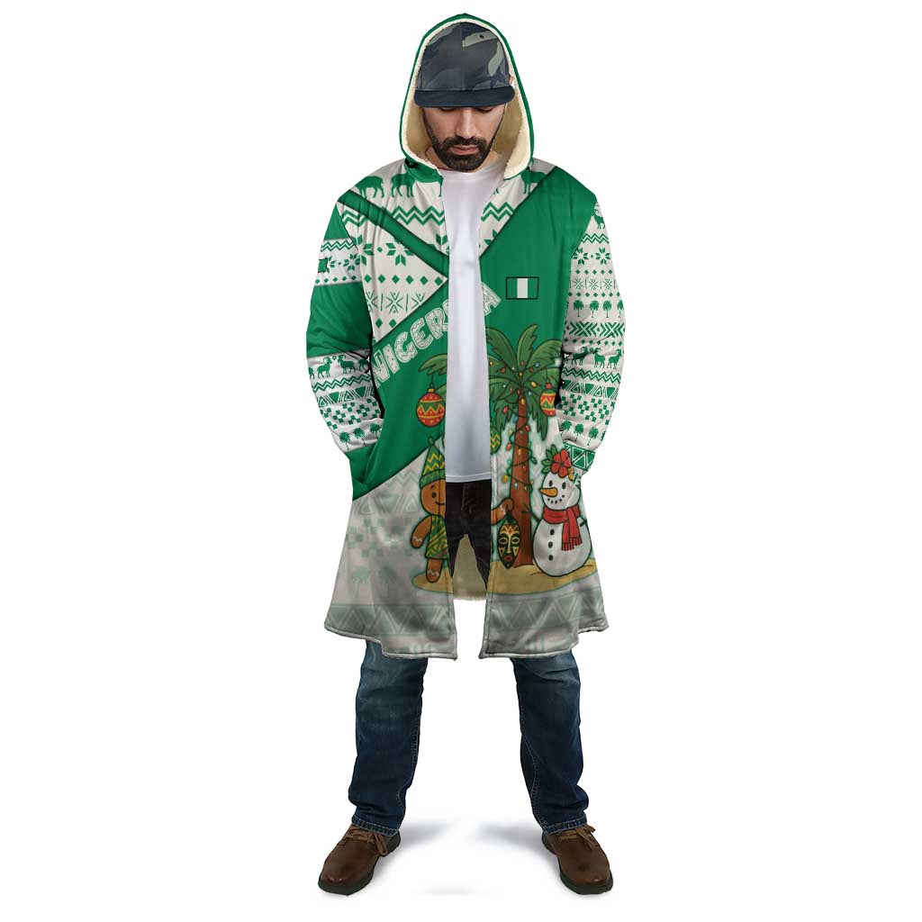 Nigeria Christmas Cloak with Gingerbread Snowman Palm Tree and Tribal Mask Design - Wonder Print Shop