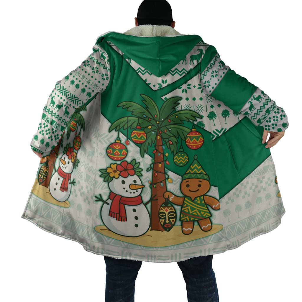 Nigeria Christmas Cloak with Gingerbread Snowman Palm Tree and Tribal Mask Design - Wonder Print Shop