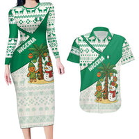 Nigeria Christmas Couples Matching Long Sleeve Bodycon Dress and Hawaiian Shirt with Gingerbread Snowman Palm Tree and Tribal Mask Design - Wonder Print Shop