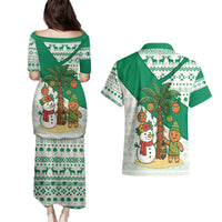 Nigeria Christmas Couples Matching Puletasi and Hawaiian Shirt with Gingerbread Snowman Palm Tree and Tribal Mask Design - Wonder Print Shop