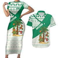 Nigeria Christmas Couples Matching Short Sleeve Bodycon Dress and Hawaiian Shirt with Gingerbread Snowman Palm Tree and Tribal Mask Design - Wonder Print Shop