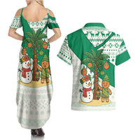 Nigeria Christmas Couples Matching Summer Maxi Dress and Hawaiian Shirt with Gingerbread Snowman Palm Tree and Tribal Mask Design - Wonder Print Shop
