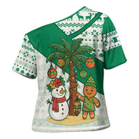Nigeria Christmas Cross Shoulder Shirt with Gingerbread Snowman Palm Tree and Tribal Mask Design - Wonder Print Shop