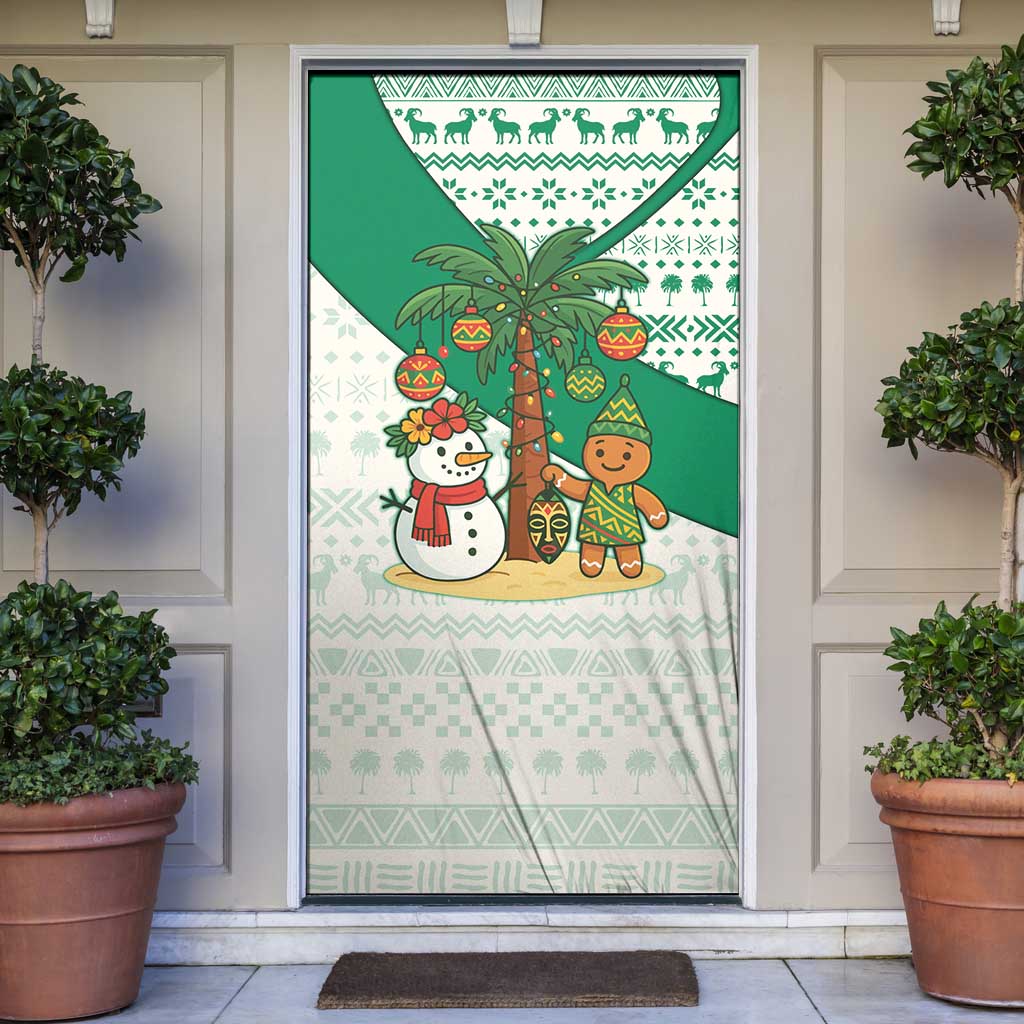 Nigeria Christmas Door Cover with Gingerbread Snowman Palm Tree and Tribal Mask Design - Wonder Print Shop