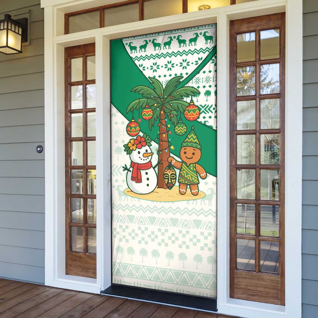 Nigeria Christmas Door Cover with Gingerbread Snowman Palm Tree and Tribal Mask Design - Wonder Print Shop