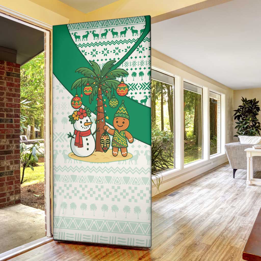 Nigeria Christmas Door Cover with Gingerbread Snowman Palm Tree and Tribal Mask Design - Wonder Print Shop