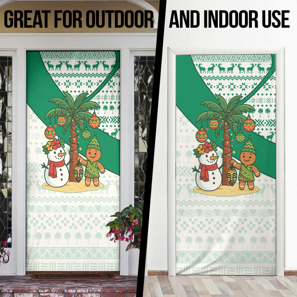 Nigeria Christmas Door Cover with Gingerbread Snowman Palm Tree and Tribal Mask Design - Wonder Print Shop