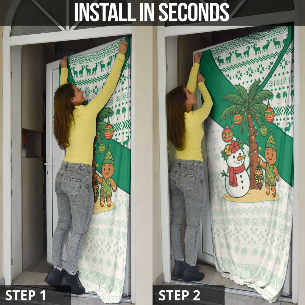 Nigeria Christmas Door Cover with Gingerbread Snowman Palm Tree and Tribal Mask Design - Wonder Print Shop