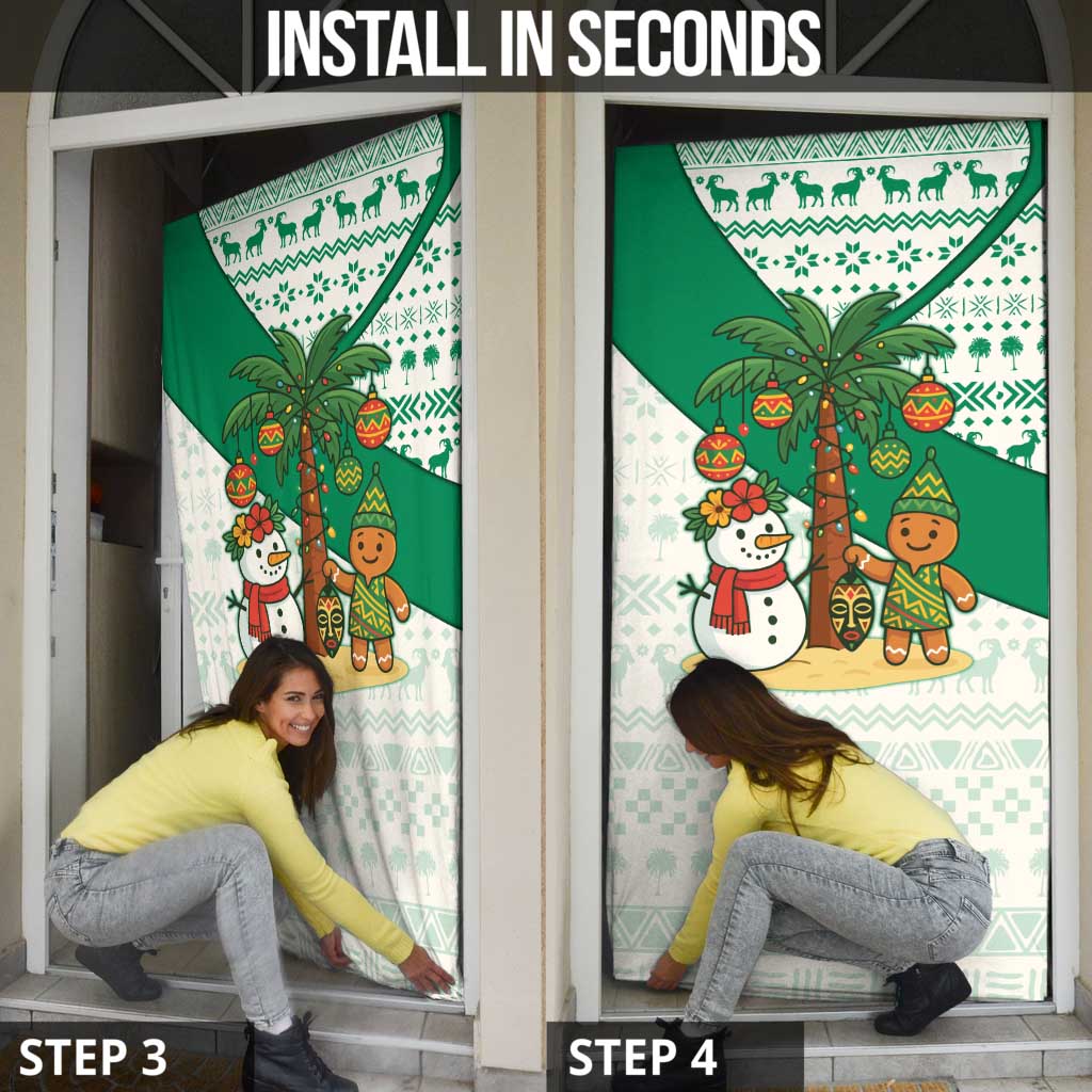Nigeria Christmas Door Cover with Gingerbread Snowman Palm Tree and Tribal Mask Design - Wonder Print Shop