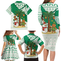 Nigeria Christmas Family Matching Long Sleeve Bodycon Dress and Hawaiian Shirt with Gingerbread Snowman Palm Tree and Tribal Mask Design - Wonder Print Shop