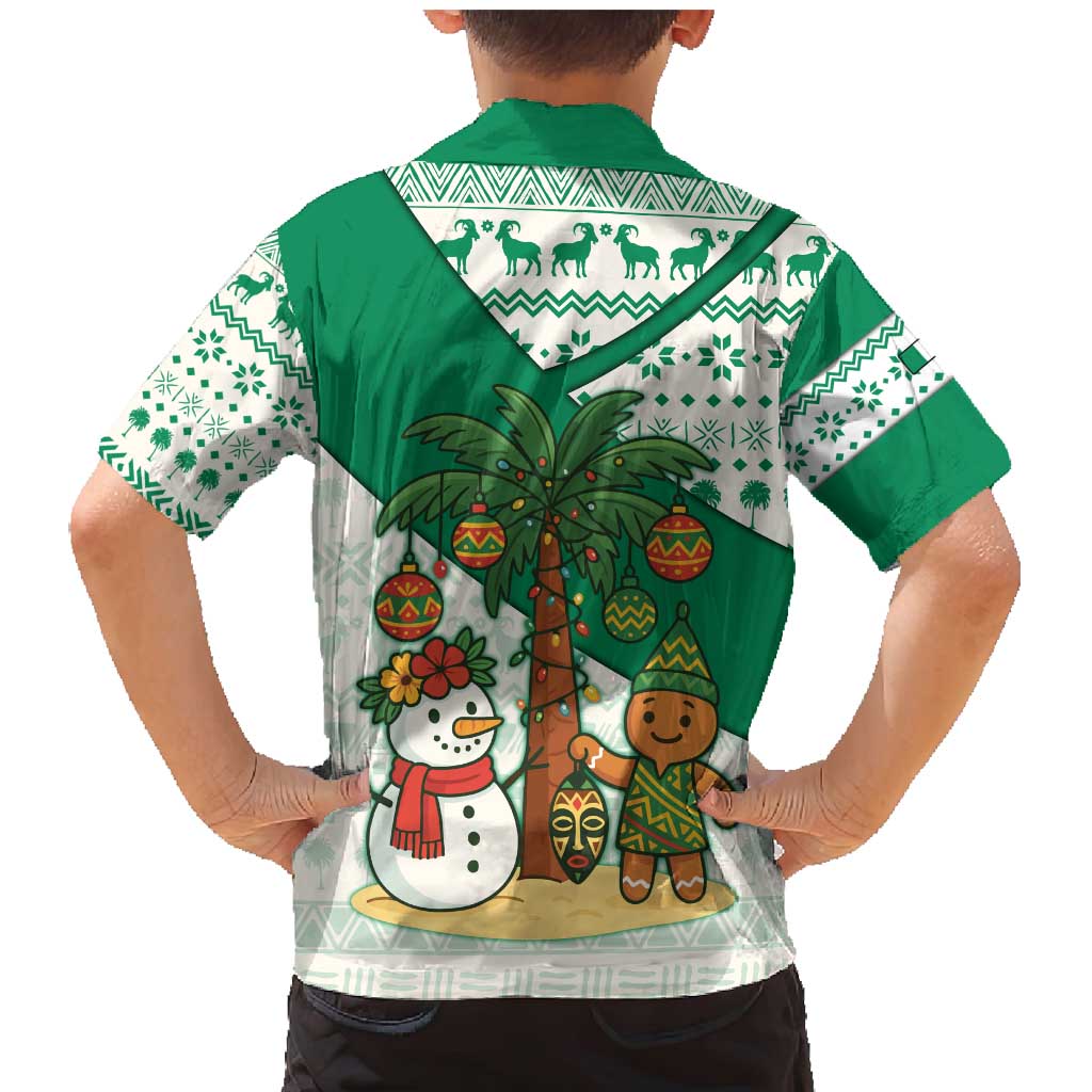 Nigeria Christmas Family Matching Mermaid Dress and Hawaiian Shirt with Gingerbread Snowman Palm Tree and Tribal Mask Design - Wonder Print Shop
