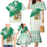 Nigeria Christmas Family Matching Mermaid Dress and Hawaiian Shirt with Gingerbread Snowman Palm Tree and Tribal Mask Design - Wonder Print Shop