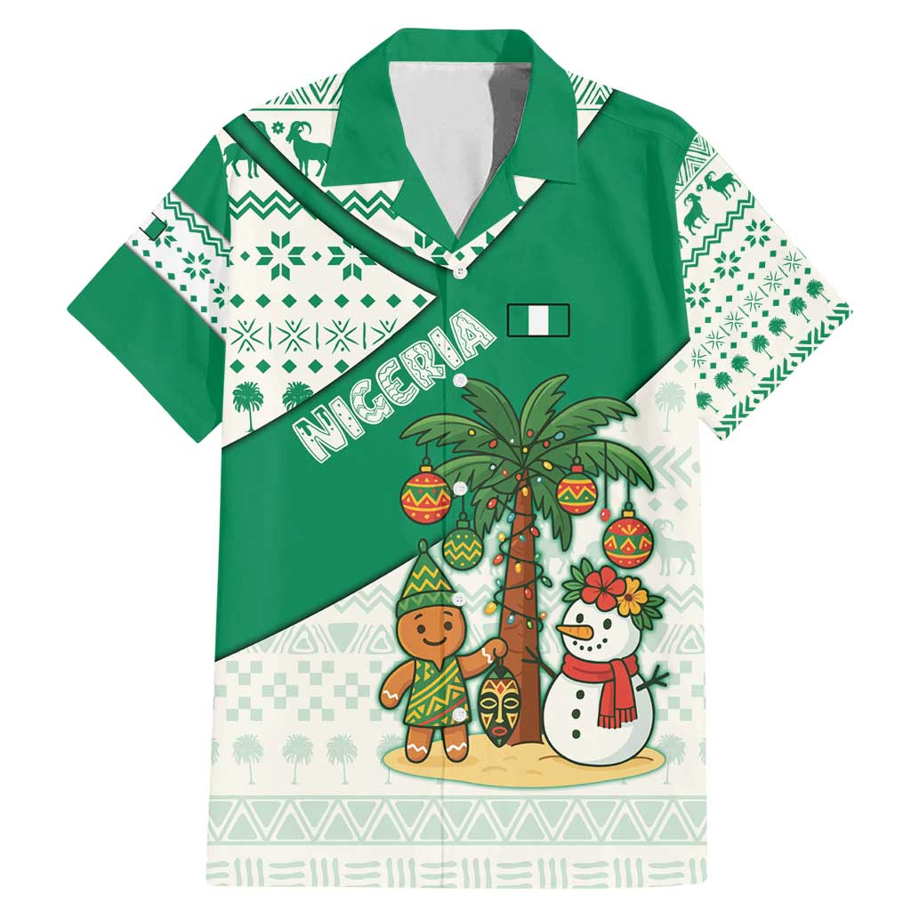 Nigeria Christmas Family Matching Mermaid Dress and Hawaiian Shirt with Gingerbread Snowman Palm Tree and Tribal Mask Design - Wonder Print Shop