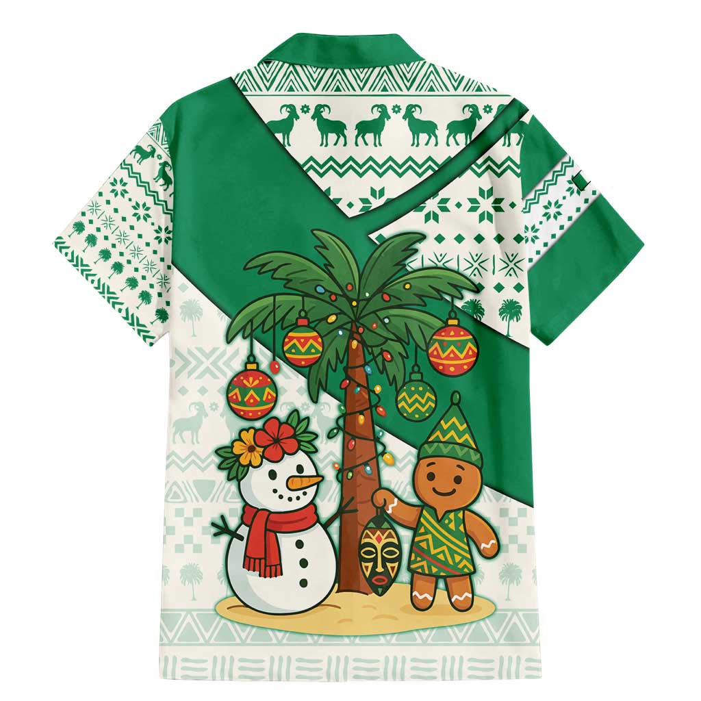 Nigeria Christmas Family Matching Mermaid Dress and Hawaiian Shirt with Gingerbread Snowman Palm Tree and Tribal Mask Design - Wonder Print Shop