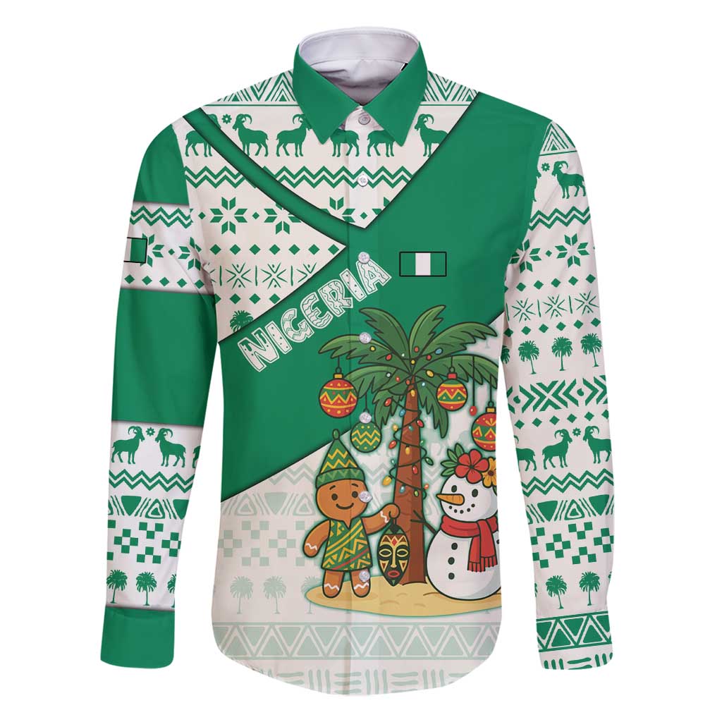 Nigeria Christmas Family Matching Mermaid Dress and Hawaiian Shirt with Gingerbread Snowman Palm Tree and Tribal Mask Design - Wonder Print Shop