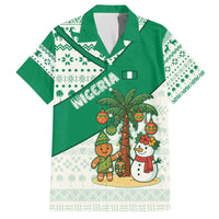 Nigeria Christmas Family Matching Off The Shoulder Long Sleeve Dress and Hawaiian Shirt with Gingerbread Snowman Palm Tree and Tribal Mask Design - Wonder Print Shop
