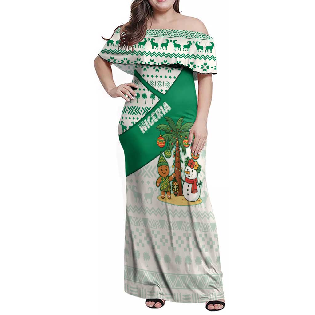 Nigeria Christmas Family Matching Off Shoulder Maxi Dress and Hawaiian Shirt with Gingerbread Snowman Palm Tree and Tribal Mask Design - Wonder Print Shop