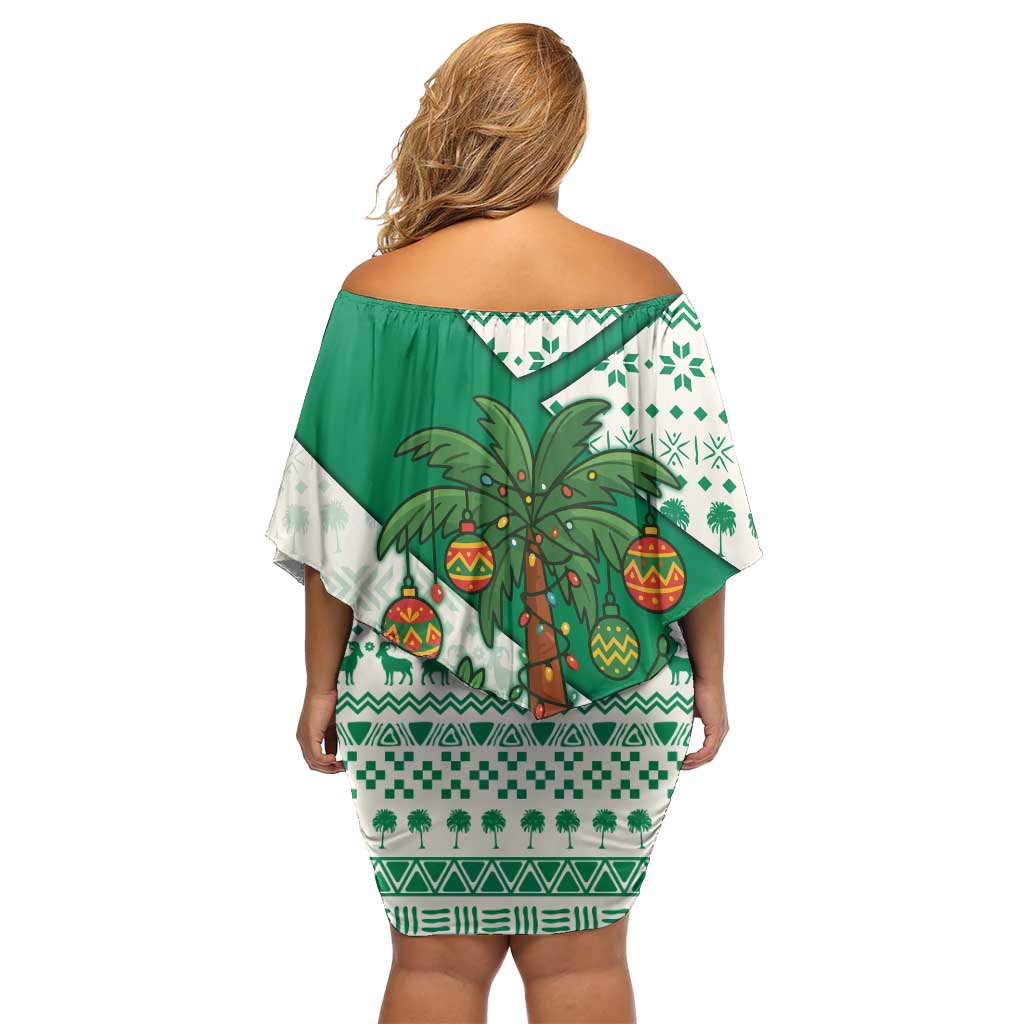 Nigeria Christmas Family Matching Off Shoulder Short Dress and Hawaiian Shirt with Gingerbread Snowman Palm Tree and Tribal Mask Design - Wonder Print Shop