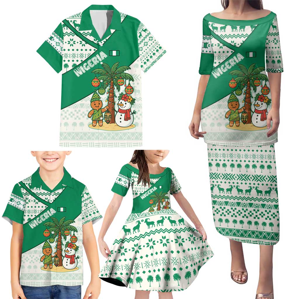 Nigeria Christmas Family Matching Puletasi and Hawaiian Shirt with Gingerbread Snowman Palm Tree and Tribal Mask Design - Wonder Print Shop