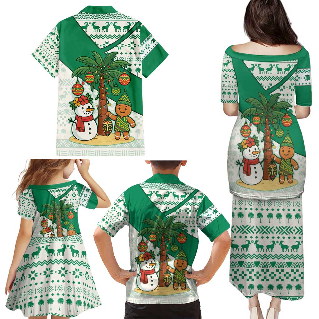 Nigeria Christmas Family Matching Puletasi and Hawaiian Shirt with Gingerbread Snowman Palm Tree and Tribal Mask Design - Wonder Print Shop