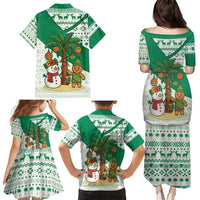 Nigeria Christmas Family Matching Puletasi and Hawaiian Shirt with Gingerbread Snowman Palm Tree and Tribal Mask Design - Wonder Print Shop
