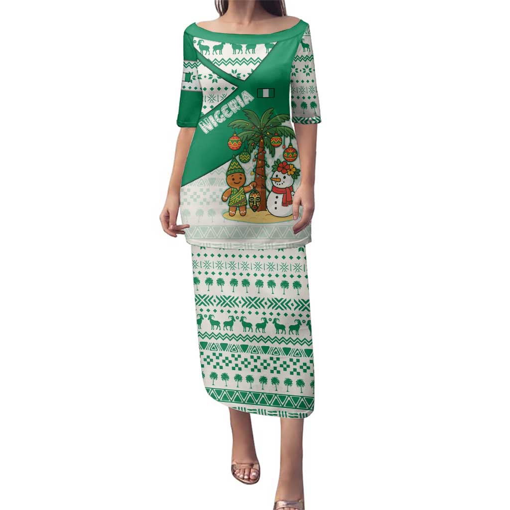 Nigeria Christmas Family Matching Puletasi and Hawaiian Shirt with Gingerbread Snowman Palm Tree and Tribal Mask Design - Wonder Print Shop